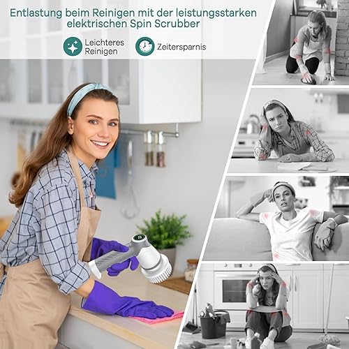 Elektrische Reinigungsbürste, Reinigungsgerät für Haushalt, Kabellos Power Spin Scrubber mit 7 Bürstenköpfen, 2 Speed Integrierte übertragung, Cleaning Brush für Fliesen, Duschen, Glas, Bad - Cheap-Us