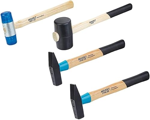 HAZET Hammer Satz 2140/4, 4-teilig, Schlosserhammer 300 g und 500 g, Plastikhammer mit auswechselbaren Köpfen, Gummihammer, längere Lebensdauer durch BluGuard - Cheap-Us