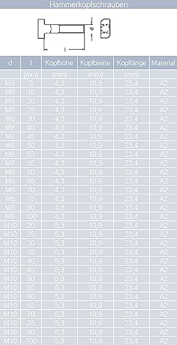 Hammerkopfschrauben M10x25 mm mit Flanschmuttern M10 aus Edelstahl A2 (10 Stück) | DIN 6923 - Ankerschienenschrauben - Sechskantmuttern mit Flansch von MESAROS® - Cheap-Us