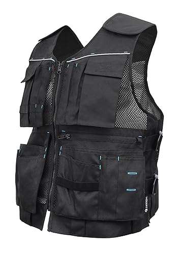 Högert Technik - HELWIG Werkzeugweste Schwarz Uni | Gewebe 100% OXFORD 600D Polyester | Arbeitsweste | Arbeitswesten männer mit vielen Taschen, Montageweste, Herren - Cheap-Us