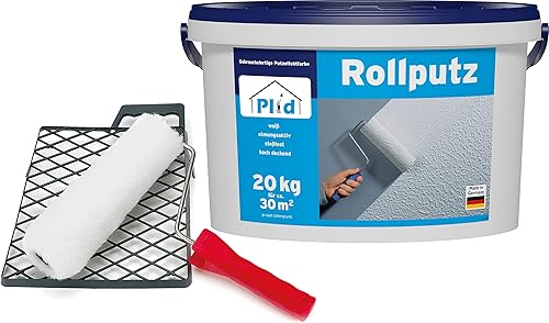 PLID® Rollputz innen & aussen fein Weiß matt [20kg Set] - atmungsaktiv hohe Deckkraft verarbeitungsfertig - Roll und Streichputz für aussen & innen grob & fein - Innenputz fertig - Putzfarbe innen - Cheap-Us