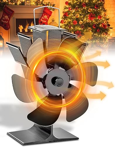 KAEFUYS Ofenventilator Kaminventilator Ohne Strom mit 6 Blättern Leiser Betrieb Ofenventilator mit Thermometer Effiziente Wärmeverteilung Kaminventilator Stromloser für Kaminofen/Öfen/Holz - Cheap-Us