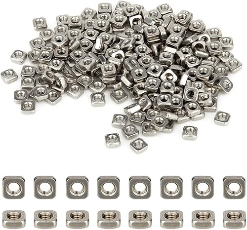 SUPERFINDINGS 220 Stück quadratische Muttern M3 Edelstahl, dünne Vierkantmuttern, Einsatz 5,4 mm, Sicherungsscheiben, Loch: 2,5 mm - Cheap-Us