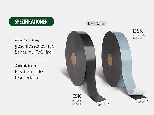 ALMO 5 Rollen PE-Nageldichtband sehr stark klebend (30m x 60mm) Dichtband selbstklebende Trennwandband für Unterspannbahnen, Anthrazit - Cheap-Us