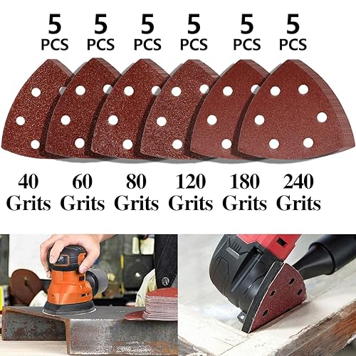 130 Multitool Schleifplatte, 5 Deltaschleifer Schleifplatte with holes, 125 Schleifpapier Dreieckschleifer, Enthält 6 Deltaschleifer Schleifpapier-Körnungen (60/80/120/180/240) - Cheap-Us