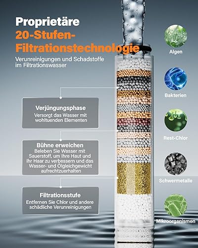 Cobbe Duschkopf mit Filter, Hochdruck Handbrause mit Schlauch, 6 Strahlarten Duschkopf Wassersparend mit Filtration in 20 Schichten, Duschbrause für Hartes Wasser,Rest-Chlor,Bakterien, Schwermetall - Cheap-Us
