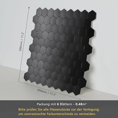 Selbstklebende Klebefliesen für Küche Bad, Hexagon Mosaik Wandfliesen Metall Mosaikfliesen (6 Stück, Copper) - Cheap-Us