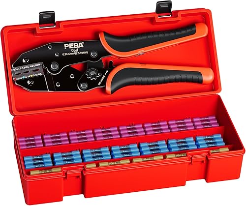 PEBA Crimpzange für Schrumpfschlauch 0,34-6 mm² Kable, mit 3 Größen Stoßverbinder Set - Quetschverbinder Set - Ratschen Crimper - krimperzange - Kabelverbinder Wasserdicht - UL Listed - Cheap-Us