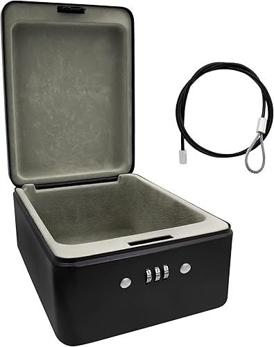 Idena 50119 - Sicherheitsbox aus Stahl, schwarzer Tresor mit Zahlenschloss und Sicherungskabel, ca. 20 x 15 x 6,5 cm - Cheap-Us