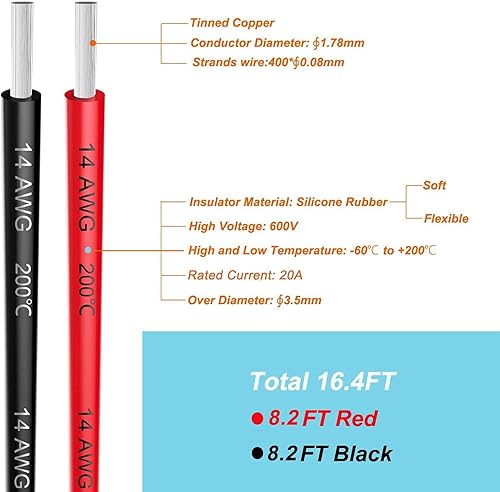 Makerfire 12 Gauge Silikondraht, 12 AWG Elektrokabel 5 m, 2,5 m schwarz und 2,5 m rot, flexibel, 680 Litzen, 0,08 mm verzinnter Kupfer-Hochtemperaturdraht für ferngesteuerte Autos, Marine, Drohnen usw - Cheap-Us