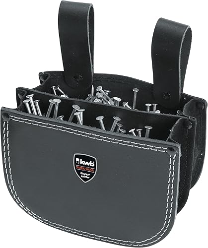 kwb Nageltasche für Dachdecker aus Leder - Praktische Werkzeugtasche mit zwei Fächern und Gürtelschlaufe - Schwarz, doppelt fach - Cheap-Us