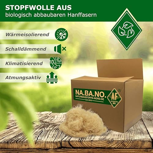 Nabano Stopf-Hanf - Stopfwolle aus Hanffasern zur Wärmedämmung & Isolierung - natürliche Hanf-Dämmung - Hanfwolle - Dämmstoff - Stopfdämmung - 1-25 Kg, Gewicht:10 Kg - Cheap-Us