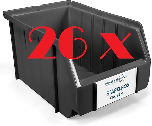 HMH 26x Stapelboxen Größe M Werkstatt Garage Keller Sichtlagerboxen 230x150x130mm Lagerboxen ANTHRAZIT Sichtlagerkästen Kleinteile Aufbewahrung - Cheap-Us