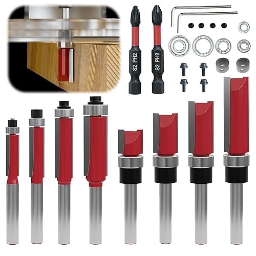 27 Stück 8mm Schaft Bündigfräser-Set, mit Schlagmagnet-Bits, Lager, Schraubenschlüssel, 8mm Schaftfräser, Holzbearbeitungswerkzeuge, Hartmetall-Holzbearbeitungsfräser-Sets - Cheap-Us