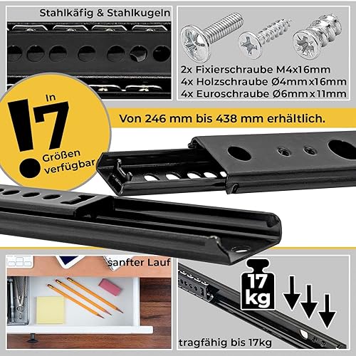 Neuhall Schubladenschienen 27mm Länge: 246mm (2 Stück) Stahl Schienen für Schubladen Teilauszug Schubladenauszug Kugelauszug Schubladen Schienensystem Auszugschienen inkl. Schraubenset - Cheap-Us