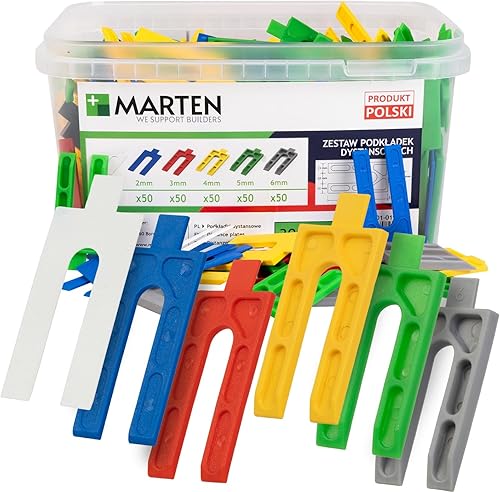 MARTEN Kunststoff-Set, 144/288 / 300-teilig, 1-6 mm, in verschiedenen Farben – Robuste Distanzplatten für Fenster- und Türenmontage, Trockenbau und Terrassenbau (SET 1-6mm, 300 Stück) - Cheap-Us
