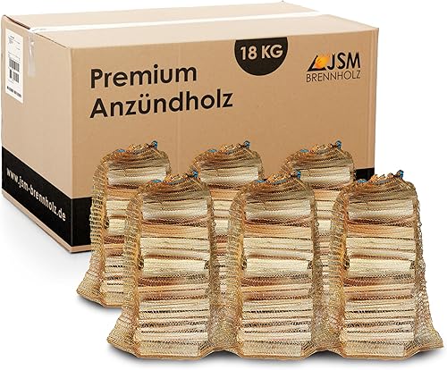 Anzündholz 6 Netze a 3 Kg Anmachholz Anfeuerholz Brennholz trocken sauber und ofenfertig - Cheap-Us
