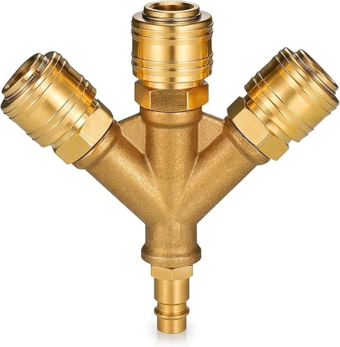 Druckluftverteiler 3-Fach mit Kupplungen, 1/4-Zoll Verteiler Luftverteiler 3 Druckluftweiche mit Außengewinde, Messing Kupplungsstecker mit Kupplungsdosen NW 7,2 Luftweiche Y Verteiler - Cheap-Us