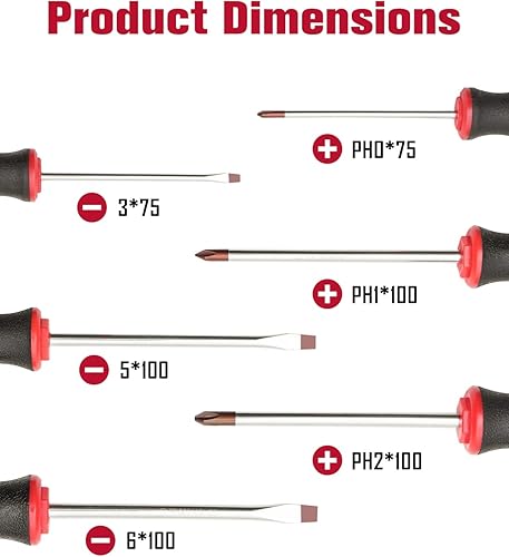 ROTATION 6-teilig Schraubendreher-Satz mit magnetischer Spitze, 3 Kreuzschlitzschraubendreher und 3 Flachschraubendreher, professioneller Kissengriff | 6-teiliges Handwerkzeug-Set - Cheap-Us