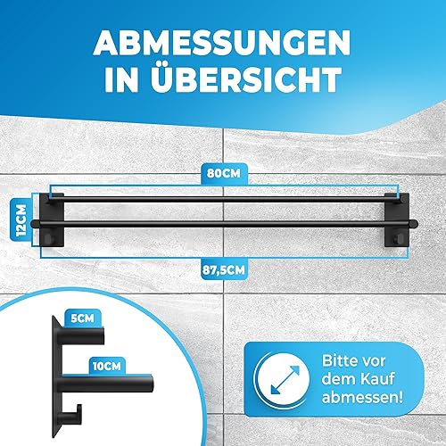 LOBUX® - Handtuchhalter ohne Bohren – 80cm, Edelstahl rostfrei – Handtuchhalter Bad doppelt, selbstklebend – Handtuchstange, Badetuchhalter inkl. 2 Handtuchhaken – für Badezimmer, Duschwand, Küche - Cheap-Us