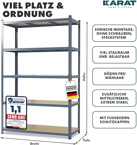 KARAT Schwerlastregal XXL, blau 200 x 150 x 60 cm, Lagerregal für Garage, Keller und Werkstatt - Steckregal, Weitspannregal, Kellerregal, Werkstattregal (TitanRack Big) - Cheap-Us