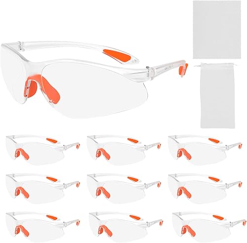 HOCUCHELAND 10 Stück Schutzbrille, Schutzbrille Arbeitsschutzbrille Transparent mit Brillentuch und Brillenbeutel, Langlebig Safety Glasses Kratzfeste Für Damen/Herren/Kinder - Cheap-Us