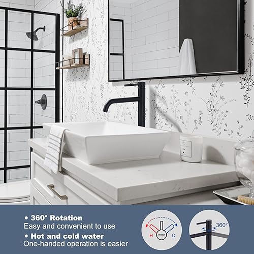 ARCORA Wasserhahn Bad, Hochdruck Waschtischarmatur Hoch aus Kupfer mit Auslauf Höhe 207 mm 360° schwenkbar Armatur Waschbecken, Chrom - Cheap-Us