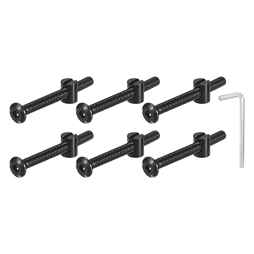 QUARKZMAN 10 Stück Sechskantschrauben Bolzen mit Fassmuttern, M6 x 60mm Sechskantmöbelbettbolzen mit Schraubenschlüssel für Stühle und Kinderbetten, Schwarz - Cheap-Us