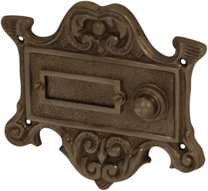 Antik Türklingel, A9181, aus Messing, dunkel patiniert, mit Klingelplatte und Klingeltaster - handgefertigt nach antiken Vorlagen - Cheap-Us