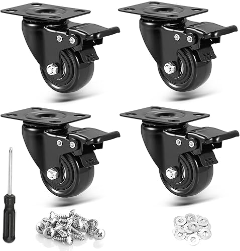 RRIUTO 100mm Lenkrollen mit Bremse, 4er-Set Schwerlastrollen Möbelrollen Tragkraft 600KG, 360-Grad Transportrollen Polyurethan Rollen für Möbel, Trolley, Tisch (mit Schrauben) - Cheap-Us