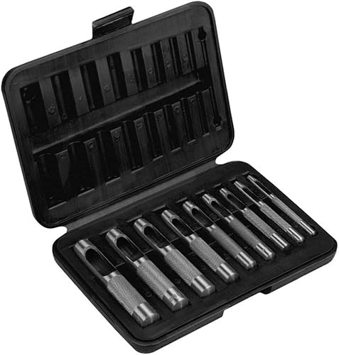 TOPEX Lochschneider-Set, 9 Größen (3–12 mm), aus legiertem Stahl, mit Aufbewahrungsbox, ideal für Holz, Kunststoff, Linoleum und mehr, 9-er Pack Locheisen, Stanzen - Cheap-Us