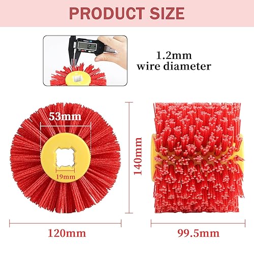 EXLECO Nylonbürste #80 Körnung Schleifbürste für Satiniermaschine φ19mm Borstenbürste Satinierwalze Drahtziehrad Pinsel Polierbürste Schleifwalze Bürstenwalze für Holzverarbeitung Bürstenschleifer Rot - Cheap-Us