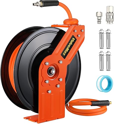 ValueMax Drucklufttrommel Druckluftschlauchtrommel Metall, Schlauch 15m+1m, 1/4' Anschluss, Automatik Schlauchaufroller Einziehbare Luftschlauchtrommel Max. 300 PSI/20 Bar - Cheap-Us
