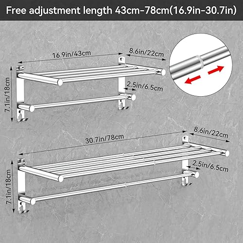 Handtuchhalter Ausziehbar 43-78CM ohne Bohren Edelstahl doppelt handtuchstange Bad Wand kleben badetuchhalter wandmontage (Silber 3-Bar) - Cheap-Us