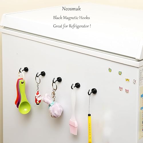 Neosmuk Magnethaken Schwarz, 10kg Extra Starke Magnetische Haken für Camping, Werkstatt, Spind, Kleiderhaken mit Neodym Magnet für Outdoor und Kreuzfahrt Zubehör - Cheap-Us