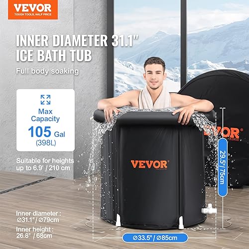VEVOR Eisbad Eistonne Eisbadewanne 330L aufblasbare Faltbadewanne mit Abdeckung, 85x75 cm Eisfass Eisbaden Tonne für zuhause und Outdoor Kryotherapie Eis Bad für Sportler & Anfänger - Cheap-Us