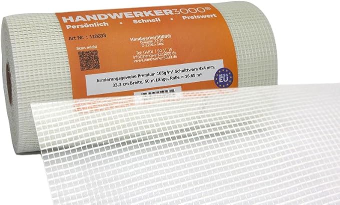 WDVS-Armierungsgewebe ca. 160 g/m² PREMIUM, 4 x 4 mm, 50 m (250 mm breit) - Cheap-Us