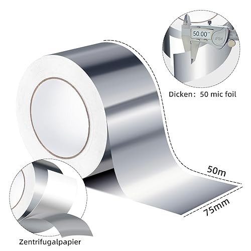 Fosdaling Aluminium Klebeband Hitzebeständig - Selbstklebend Alu-Klebeband - 1 Rollen 75mm X 50m Silber Aluband - Wasser- und Dampfdicht, Aluminium Tape zum Reparieren, Versiegeln und Isolierung - Cheap-Us