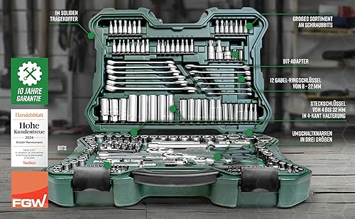 Brüder Mannesmann Steckschlüsselsatz, 1/4' Zoll, 3/8' Zoll und 1/2' Zoll, 215-teilig | M98430 - Cheap-Us