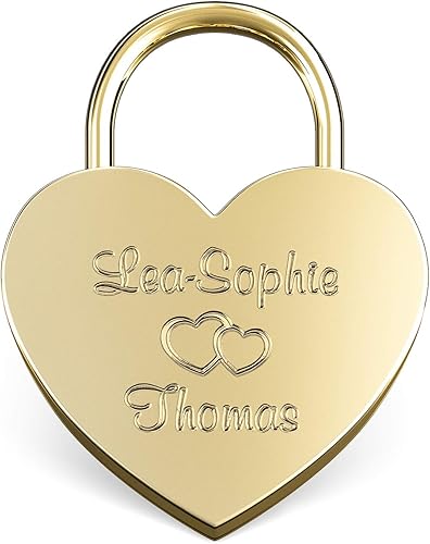 LIEBESSCHLOSS-FACTORY Herz-Schloss Gold mit Gravur und Schlüssel, gratis Geschenkbox uvm. Jetzt graviertes Vorhängeschloss in Herzform gestalten! - Cheap-Us
