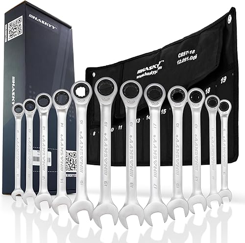 HASKYY Ratschenschlüssel Set 8-19mm Ringmaulschlüssel Gabelschlüssel 12 tlg. Metrisch Ratschen-Schlüssel Satz 72 Zähne Feinverzahnt Ring Maulschlüssel - Cheap-Us