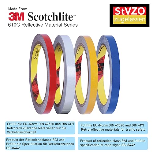 3M 610C Reflektorband Reflektorfolie reflektierendes Klebeband Sicherheitswarnband Wasserdicht Reflexfolie selbstklebend (3M 610C Red, 10mm x 10meter) - Cheap-Us