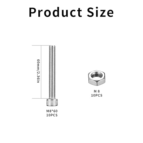 10 STK M8 Zylinderschrauben Muttern Set, Zylinderkopfschrauben mit Innensechskant Schrauben mit Muttern, M8 Vollgewinde Edelstahl Schrauben, Metrische Schrauben Set, Gewindeschrauben Set (M8x80mm) - Cheap-Us