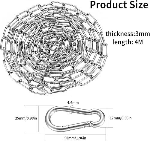 Edelstahlkette Meterware, Metallkette Stahlkette, Gliederkette, Kettenglieder, Verlängerungskette Edelstahl Ketten zum Aufhängen für Hundekette Ankerkette Wäschekette Schwenkkette (3MM*4M) - Cheap-Us