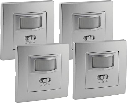 Bewegungsmelder 160° Unterputz 4 Stück Wand-Montage 9m Reichweite 230V 2-Draht Technik ab 1Watt Ersetzt einen Lichtschalter Silber Grau - Cheap-Us