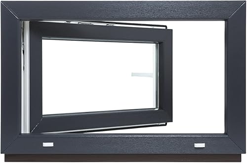 Kellerfenster - Kunststoff - Fenster - innen weiß/außen anthrazit - BxH: 70 x 40 cm - 700 x 400 mm - DIN Links - 2 fach Verglasung - 60 mm Profil - Cheap-Us