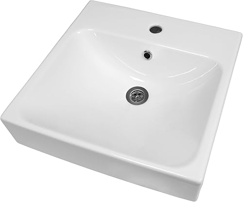 Waschbecken Fly | Weiß | Aufsatzwaschbecken mit Hahnloch & Überlauf | 48 x 10 x 48 cm | Eckige Form | Glattes Finish | Gästewaschbecken Handwaschbecken Badezimmer WC - Cheap-Us