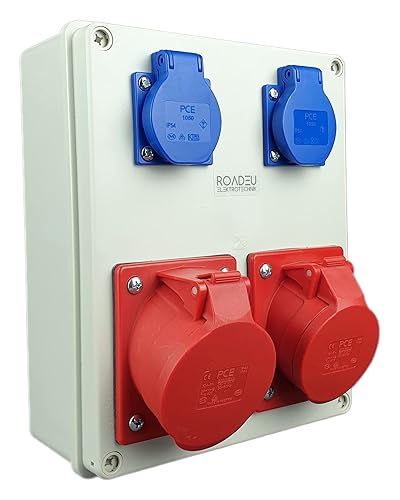 RoadEu - Stromverteiler und Schalter - CEE Steckdose 16A und 2x Schuko Verteiler - Steckdosenverteiler mit Hauptschalter 0-1. CEE 400V Steckdose mit Schalter. - Cheap-Us
