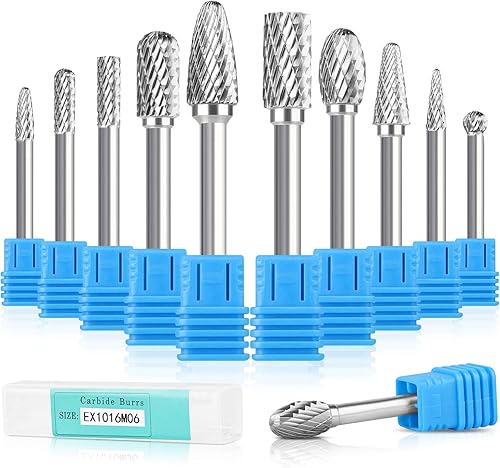Linkstyle 10 Stück Wolframcarbid Fräser Bit Set, Hartmetall Rotary Schaftfräser Raspel Set mit 6mm Schaft für Schleifen Schnitzen Polieren - Cheap-Us