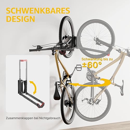 monTEK Schwenkbare Fahrrad Wandhalterung, Fahrradhalterung Wand ohne schweres Heben, platzsparender Fahrradständer für die Garage, einfaches Einhängen und Aushängen, kann bis zu 35 kg halten, 2 Stück - Cheap-Us